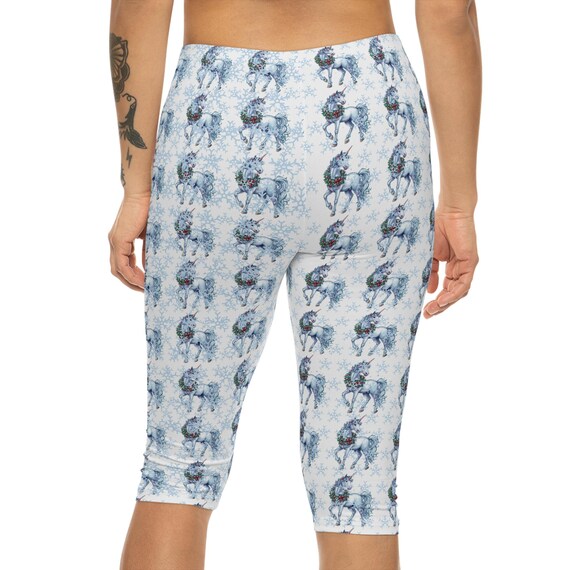 Christmas Unicorn Capri Leggings Holiday Leggings Unicorn Capri Yoga Pants Etsy