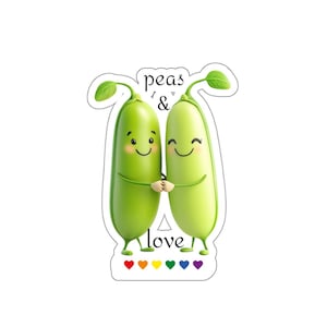 Peas & Love Kiss-Cut Stickers, Vegan Sticker, Vegetarian Sticker, Cute Pea Pod Sticker, Plant-based Love Sticker