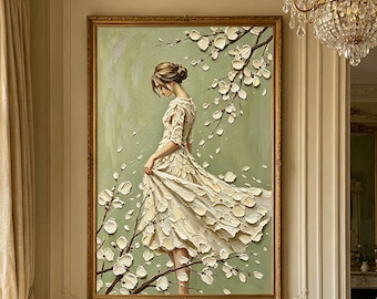 Impasto Textured Painting,Woman White Magnolia Flower Canvas Painting,Heavy 3D Floral Figurative Wall Art,Minimalist Wall Art,Home Gift