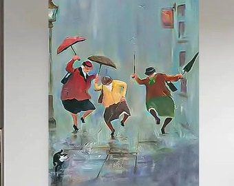 Hand Painted Abstract Canvas Oil Painting: Happy elderly people