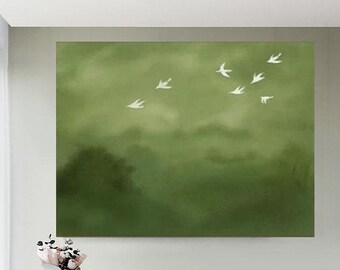 Green Wall art,Landscape painting,green abstract art,green canvas decor,contemporary wall art,Acrylic Textured Painting