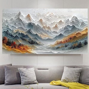 Abstract Snow Mountian Wall Art White Mountain Oil Painting,Landscape Painting,Textured Knife Art, Large Home Decor,Minimalist 3d Wall Art