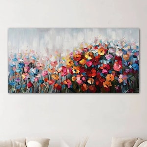 Abstract Flower Oil Painting on Canvas, Large Wall Art, Original Minimalist  Floral Art Custom Painting Boho Wall Decor Living Room