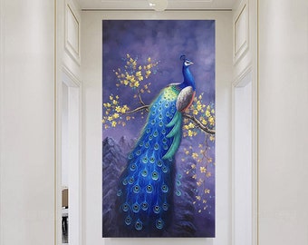Blue Peacock Large Oil Painting on canvas,Original wall art,Bird Art Decor,Blue Peacock Art,Contemporary Modern Animal Art,Peakcock Wall Art