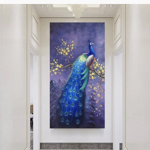 Blue Peacock Large Oil Painting on canvas,Original wall art,Bird Art Decor,Blue Peacock Art,Contemporary Modern Animal Art,Peakcock Wall Art
