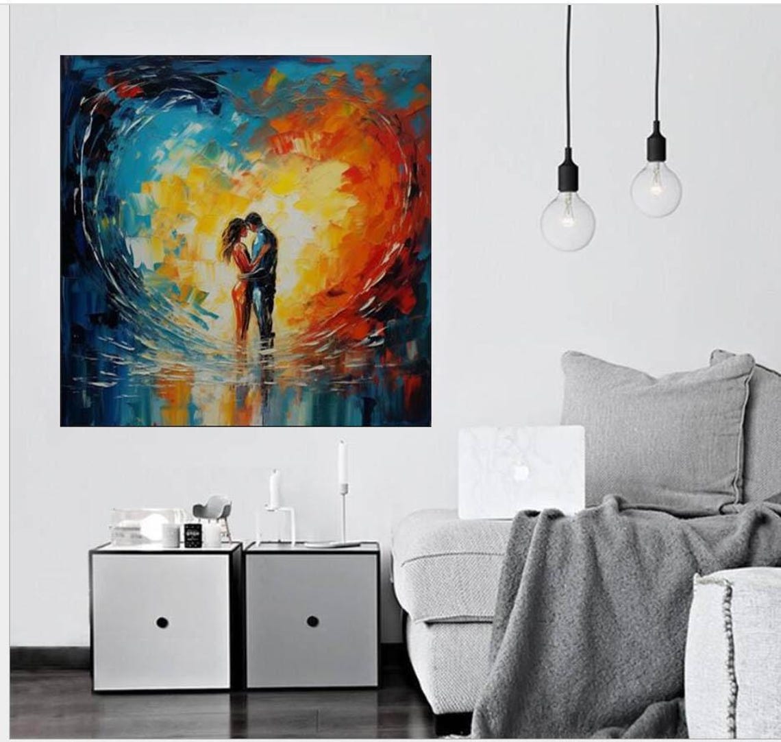 Romantic Couple Oil Painting on Canvas: Modern Wall Art - Etsy