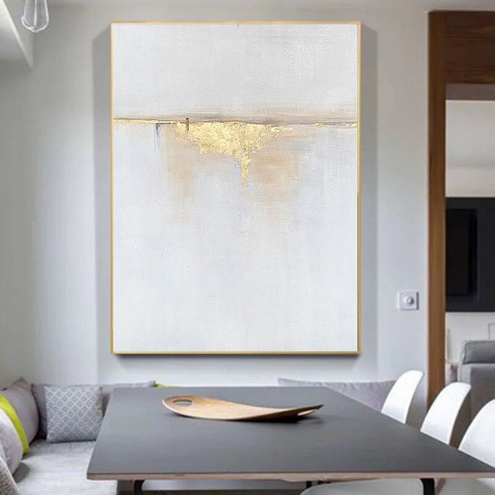 Grey and Gold Abstract Paintings on Canvas Sunrise Landscape Etsy