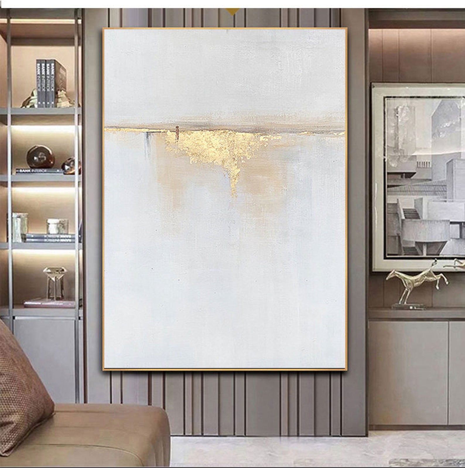 Grey and Gold Abstract Paintings on Canvas Sunrise Landscape Etsy