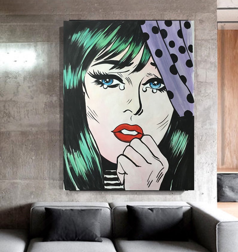 Woman in Tear Pop Art Painting on Canvas Woman Large Painting Abstract Acrylic Art Modern Art Urban Woman Portrait  Decor Painting  Wall Art