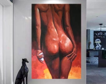 Original Girl Sex Back Canvas Art,vibrant Nude Acrylic Painting,Sensual Minimalist Wall Decor,Modern Body Art,Figure Wall Art
