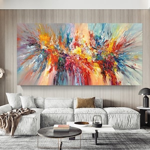 Original Colorful Textured Oil Painting on Canvas, Large Abstract Hand Painted Modern Acrylic Painting Boho Wall Art for Living Room Decor