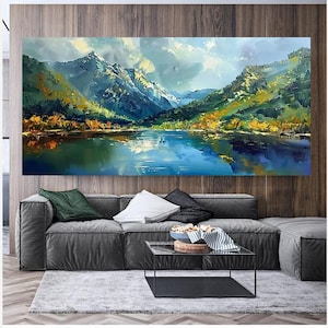 Abstract Landscape Oil Painting on Canvas, Large Wall Art, Mountain Wall Art, Custom Painting Boho Wall Decor Living Room