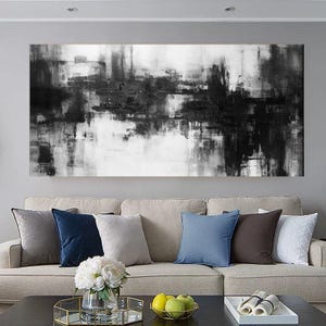 Black White Abstract Oil Painting on Canvas,Large Wall Art,Contemporary Painting,Wall Art,Custom Painting Boho Wall Decor Living Room,