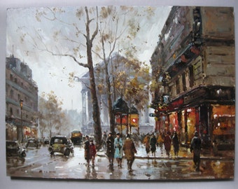 Vintage Paris Street Oil Painting: Hand-Painted Linen Canvas, Custom Art