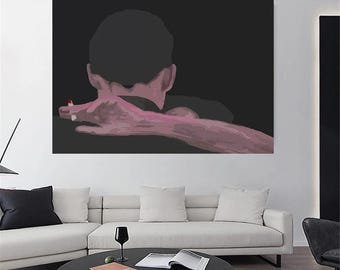 Confession Acrylic Canvas Art,Hand-Painted Emotional Expression Art, Minimalist Figurative Painting for Mental Health & Spiritual Healing