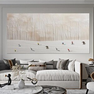 Abstract landschap olieverfschilderij, skisport grote muurkunst, bergkunst aan de muur, aangepast schilderij boho muur decor woonkamer