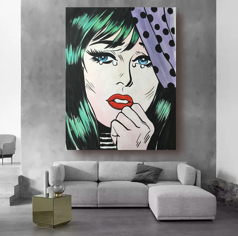 Woman in Tear Pop Art Painting on Canvas Woman Large Painting Abstract Acrylic Art Modern Art Urban Woman Portrait Decor Painting Wall Art
