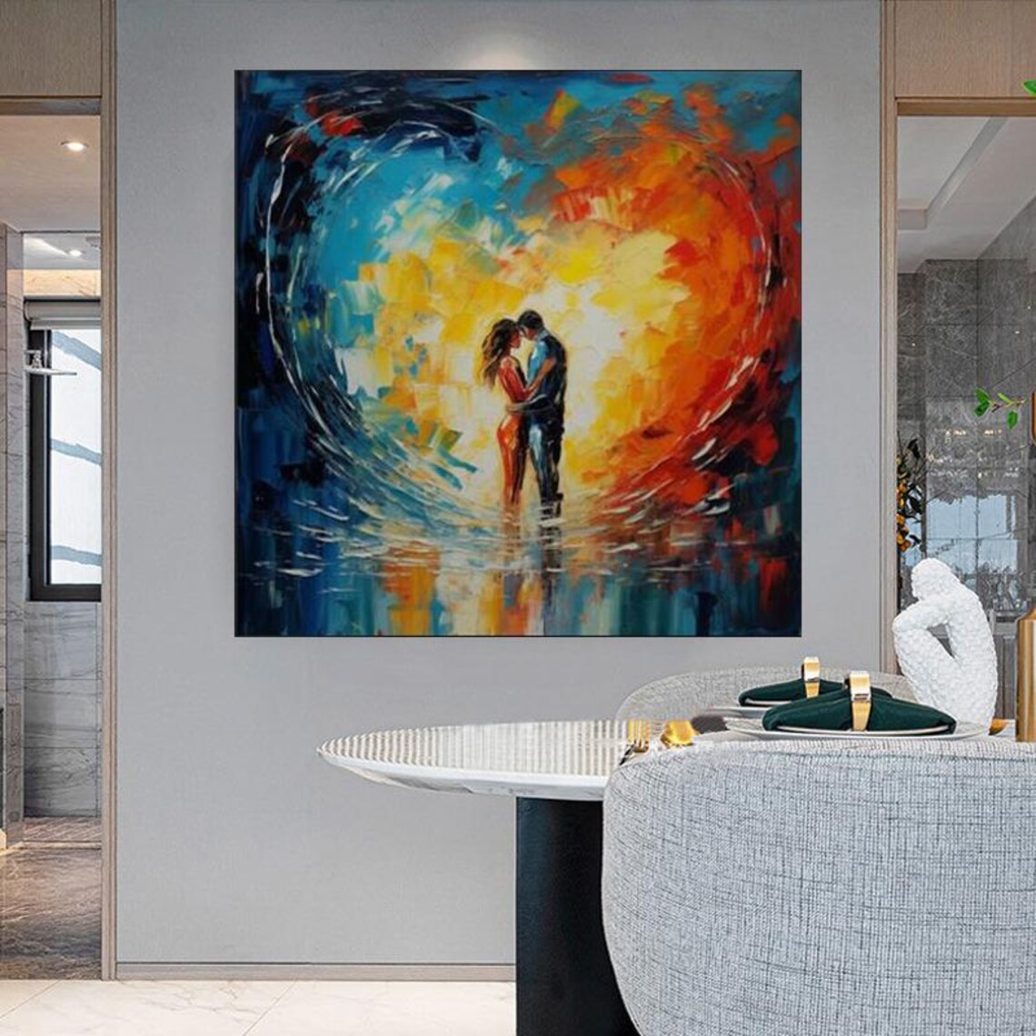 Romantic Couple Oil Painting on Canvas: Modern Wall Art - Etsy