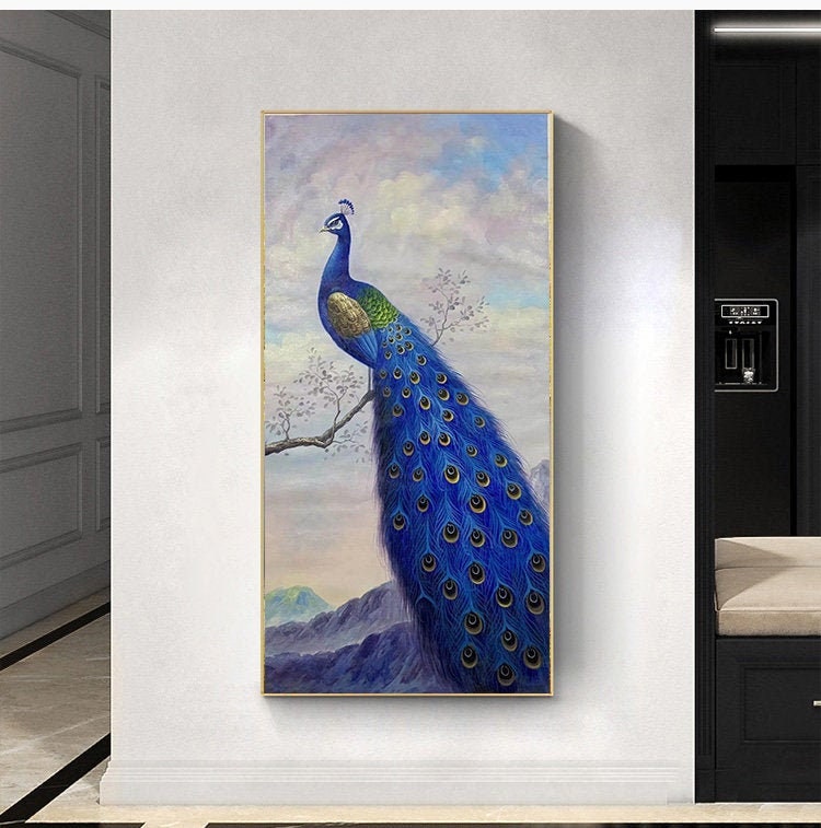 Peacock Decor Oil Painting Gold Animal Paintings on Canvas Original Wall  Painting Abstract Canvas Large Painting Peacock Feather Wall Art 