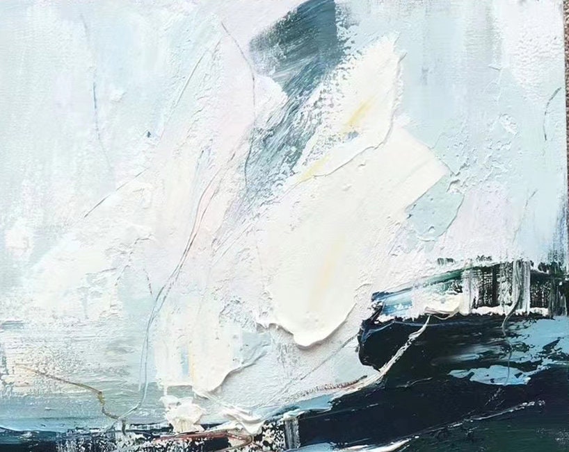 Original Landscape Oil Painting on linenWhite Blue Linen Etsy