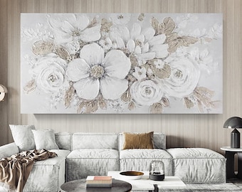 Textured Floral Oil Painting on Canvas: Large Abstract Boho Wall Art - Etsy