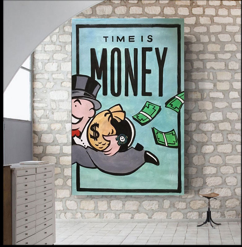 Framed Canvas Art (White Floating Frame) - Monopoly Disaster with Chanel by Taylor Smith ( Pop Culture > fictional Characters > Mascots > Rich Uncle