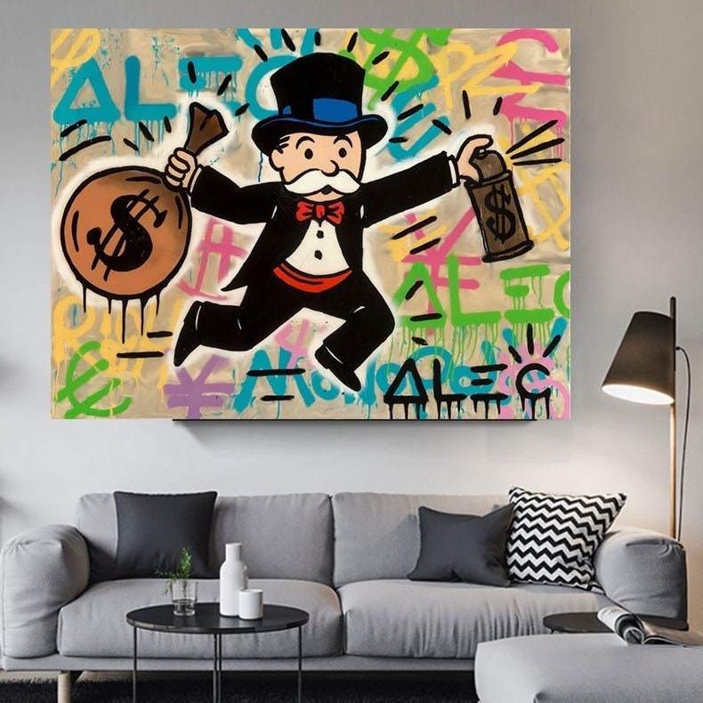 Alec Monopoly Wall Art Décor US Dollar Pop Poster 100 Bill LV Gold Style  Print Luxury Canvas Living Room ACRYLIC Sign Uncle Sam Office Home  Decoration