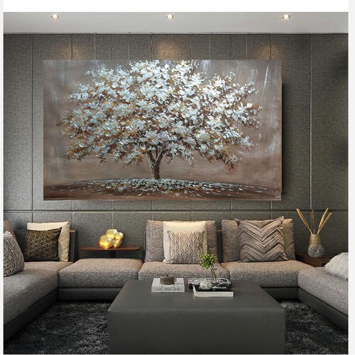 Silver Trees Painting,Palette Knife Tree of shops Life Acrylic Painting,Original Large Oil Painting, Tree Oil Painting,Silver Artwork,Tree Art