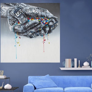 Graffiti-olieverfschilderij, stedelijke kunst, graffitikunst aan de muur, pop-art handgeschilderde handgemaakte kunst, populaire muurkunst voor kamer, niet afgedrukt