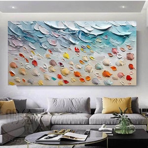 Large 3D Textured Wall Art Boho Wall Decor Beach Oil Painting Original Painting Colorful shell  Abstract Wall Art,Living Room Decor Painting