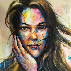 Custom Pop Art Portrait From Photo,Original Portrait of lady Oil Painting,paintings on canvas,Personalized Portrait
