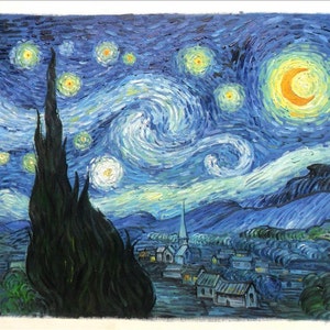 The Starry Night Vincent van Gogh hand-painted oil painting reproduction,famous artwork,night landscape,Landscape wall art,Canvas Art