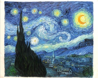 星月夜 - ヴィンセント・ヴァン・ゴッホの手描きの油絵の複製、糸杉と