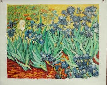 フィンセント・ファン・ゴッホ - 黄色い背景にアイリスの花瓶 50 x 60