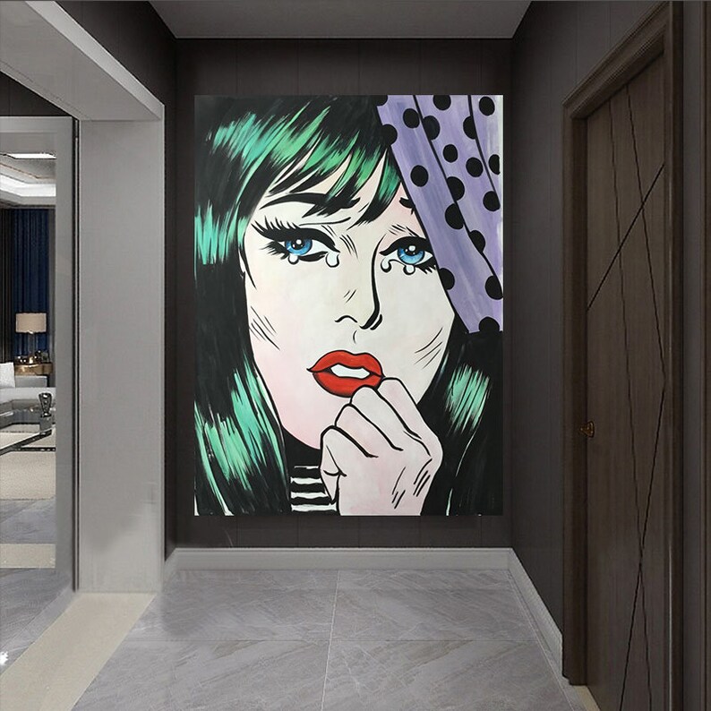 Woman in Tear Pop Art Painting on Canvas Woman Large Painting Abstract Acrylic Art Modern Art Urban Woman Portrait Decor Painting Wall Art