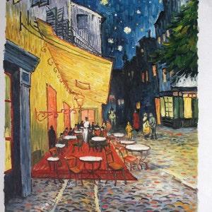 Cafe Terrace on the Place du Forum, Arles, at Night - Vincent van Gogh oil painting reproduction,Night Street Art,Coffee Room wall decor art