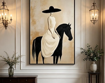 Abstract Figure Art,questrian and horse oil painting Horse racing and Riders wall art horse wall art large  textured wall art