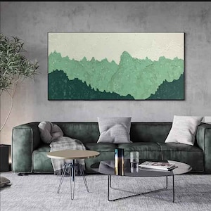Abstract Mountain Oil Painting On Canvas,Large Wall Art,Minimalist Painting,Original Custom Green Texture Wall Art Living Room Decor Gift