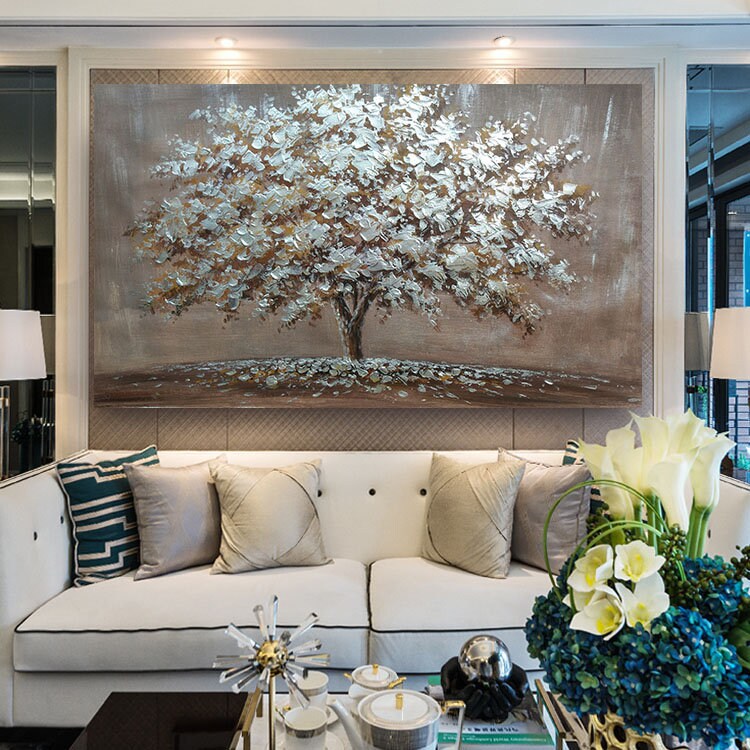 Original Textured Large Oil Painting on Canvassilver Tree Etsy UK