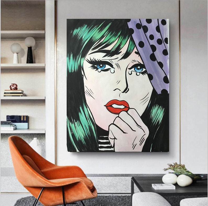 Woman in Tear Pop Art Painting on Canvas Woman Large Painting Abstract Acrylic Art Modern Art Urban Woman Portrait Decor Painting Wall Art