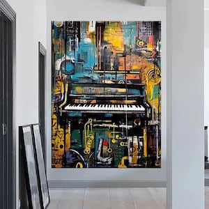 Graffiti canvas kunst aan de muur, handgeschilderde moderne muurkunst, graffiti olieverfschilderij op canvas, stedelijke kunst, muziek olieverfschilderij, pop-art