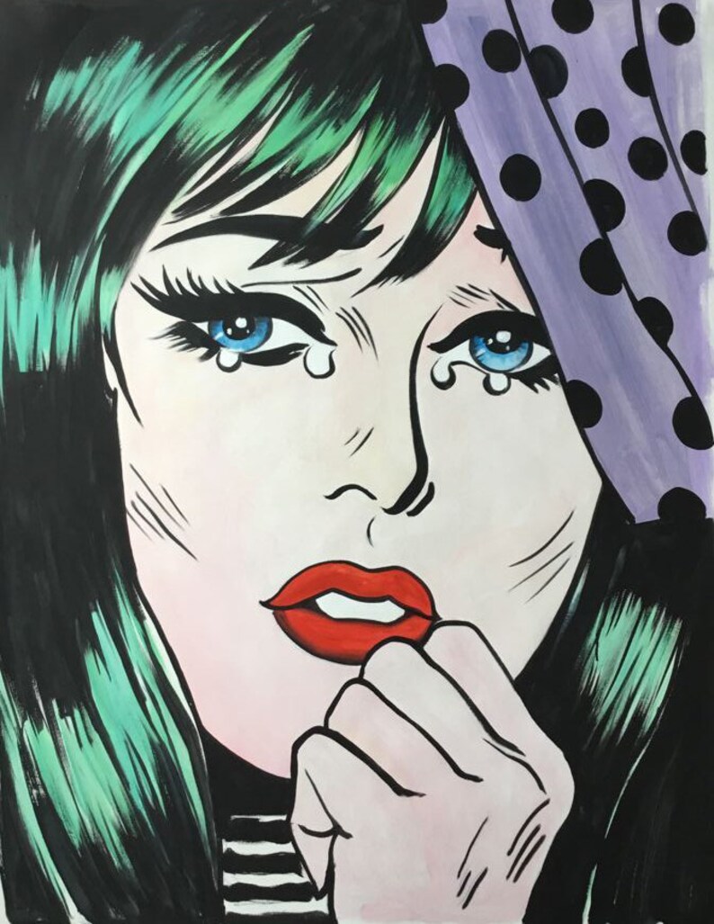 Woman in Tear Pop Art Painting on Canvas Woman Large Painting Abstract Acrylic Art Modern Art Urban Woman Portrait Decor Painting Wall Art