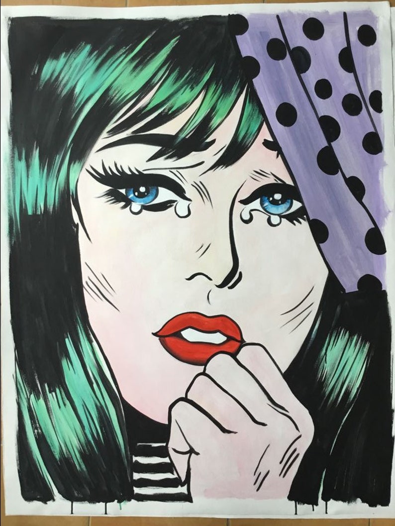 Woman in Tear Pop Art Painting on Canvas Woman Large Painting Abstract Acrylic Art Modern Art Urban Woman Portrait Decor Painting Wall Art