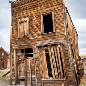 Leaning Building at Bodie Ghost Town, California - Fine Art Print