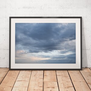 Blue Clouds Abstract Art, Moody Clouds at Sunset Photograph, Printable Wall Art, Digital Download