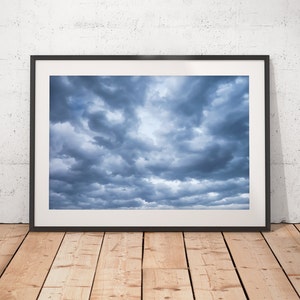 Dramatic Sky Abstract Art, Moody Clouds Photograph, Low Level Dark Skies, Blue Decor, Printable Art, Digital Download