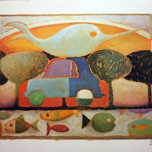 Vintage Italian art Giovanni Maranghi lithograph Viaggio al Mare 58x42 signed numbered PA