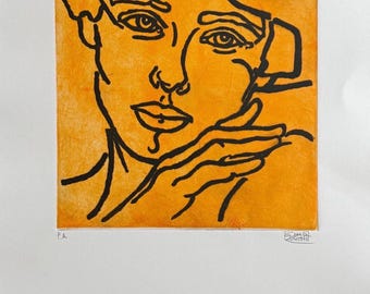 Italienische Vintage-Kunst, Giovanni Maranghi, Radierung „Volto“, blau, 70 x 50 cm, signiert, Farbabzug D