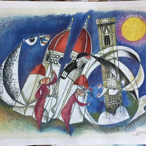 Bonciani Adorno lithograph Concert in Piazza dei Miracoli Pisa 50x70 signed numbered