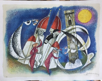 Bonciani Adorno lithograph Concert in Piazza dei Miracoli Pisa 50x70 signed numbered